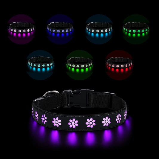 KTINNEAD Flash LED Dog Collar 14 Modes Light Up Dog Collars USB Rechargeable Waterproof Dog Collars Adjustable Unique Collar for Small Medium Large Dogs with Sunflower Pattern for Night Exercise