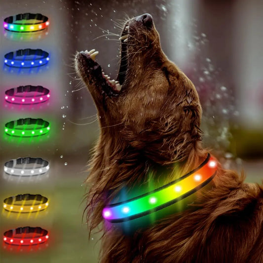 TRIPOLACO Light Up Dog Collar Rechargeable Multicolor LED Dog Collars with 1000 Ft of Visibility Waterproof Glow in The Dark Dog Collar Light Lighted Dog Collars for Night Walking (Black L)